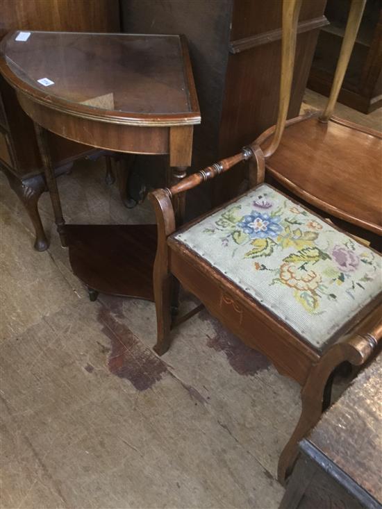 Mahogany 2-tier corner table & stool(-)
